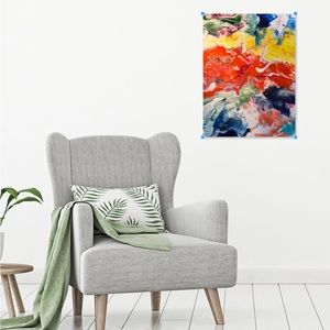 16x20 Abstract Acrylic Painting Canvas Orange Teal Pink Art Artwork OOAK